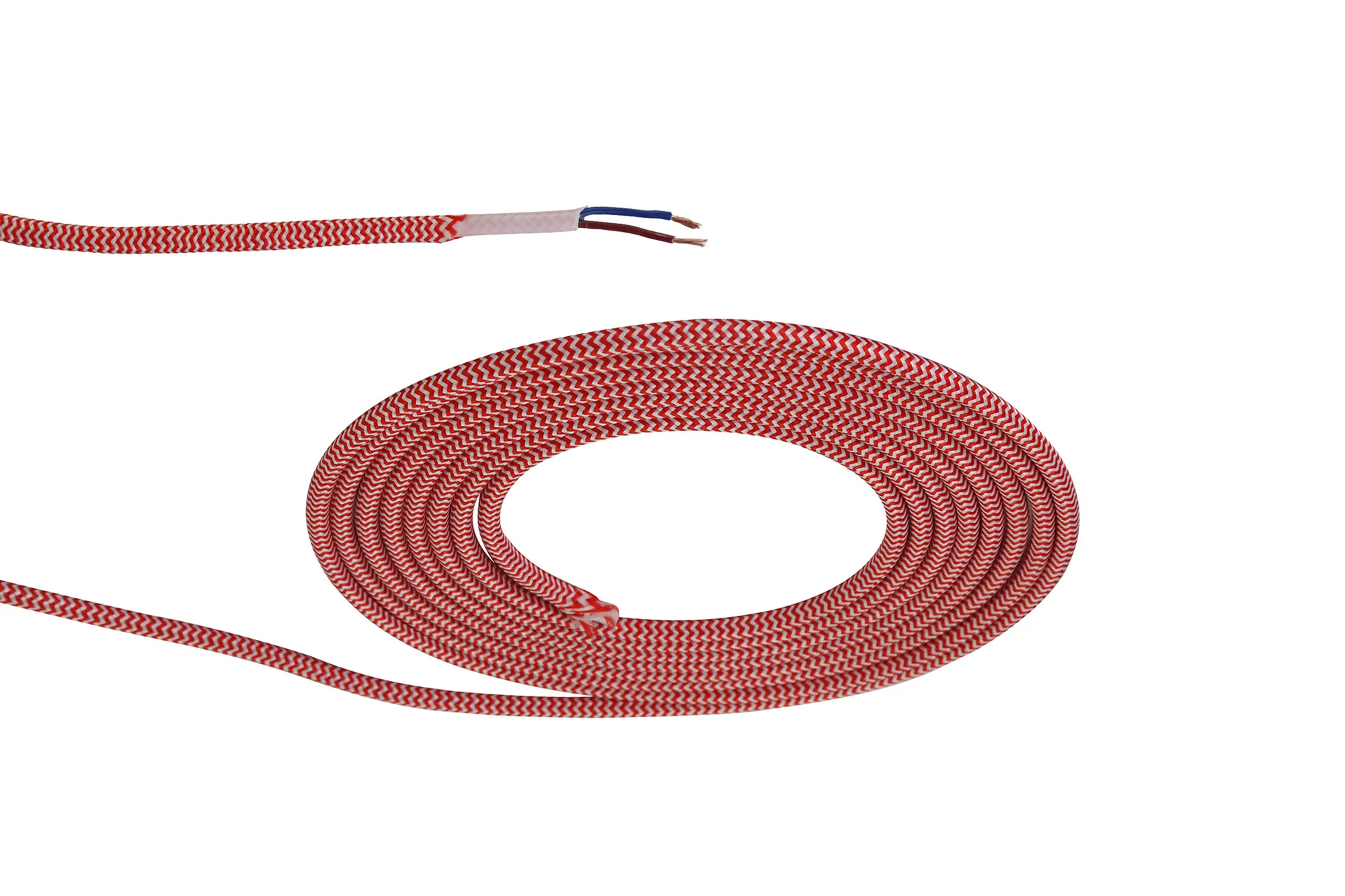 D0532  Cavo 1m Red/White Braided 2 Core 0.75mm Cable